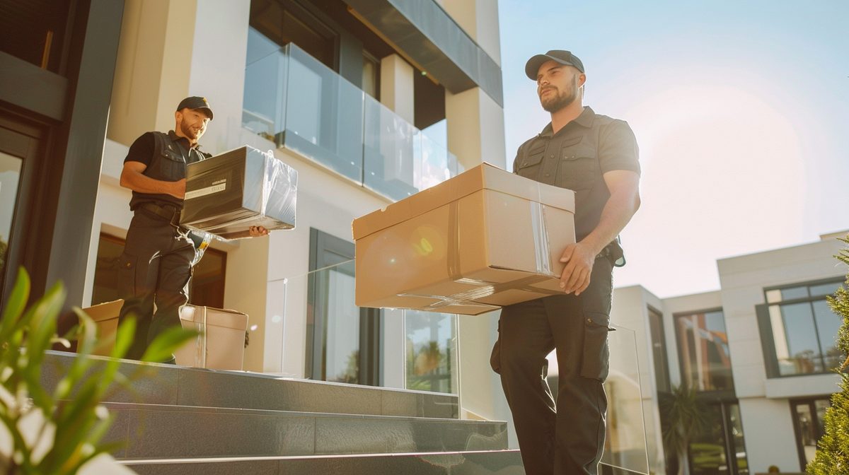 Professional movers carefully loading furniture